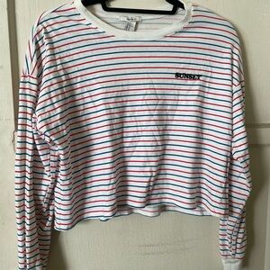 Forever 21- White striped long sleeve crop top